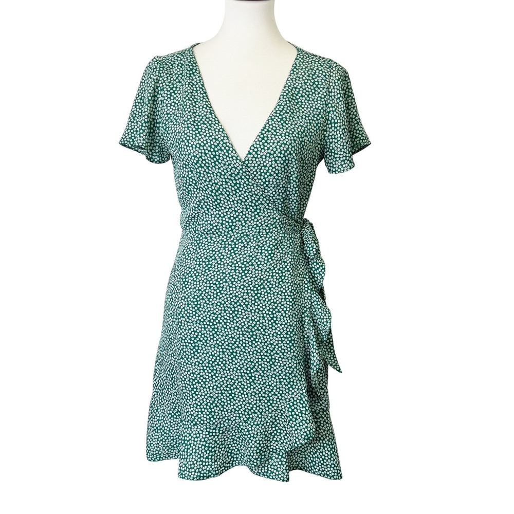 Abercrombie Fitch Green‎ Floral Wrap Dress Women's Size Medium Short Sleeve